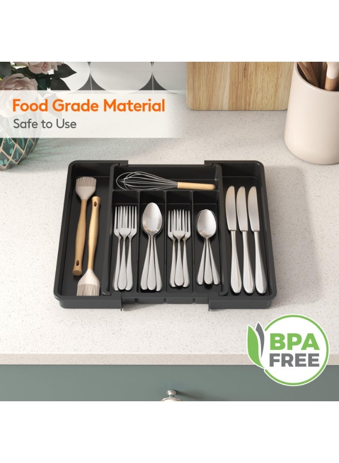 HOMESTAR Expandable Drawer Utensil Organizer | Kitchen Extendable Cutlery Tray (BPA-Free Plastic) | Adjustable Knife Fork Spoon Divider Storage Box, Utensil Drawer Insert For Kitchenware Organization | Black, 33.5x37.5cm - Image 4